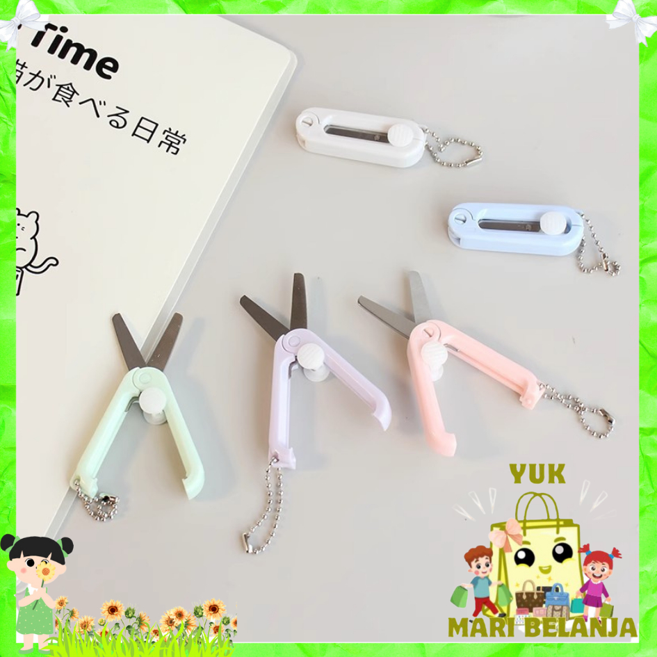 

YMB Gunting Lipat mini Portable tarik Stainless Steel Retractable Mini Folding Scissors Pemotong Kertas Paper Cutter lucu