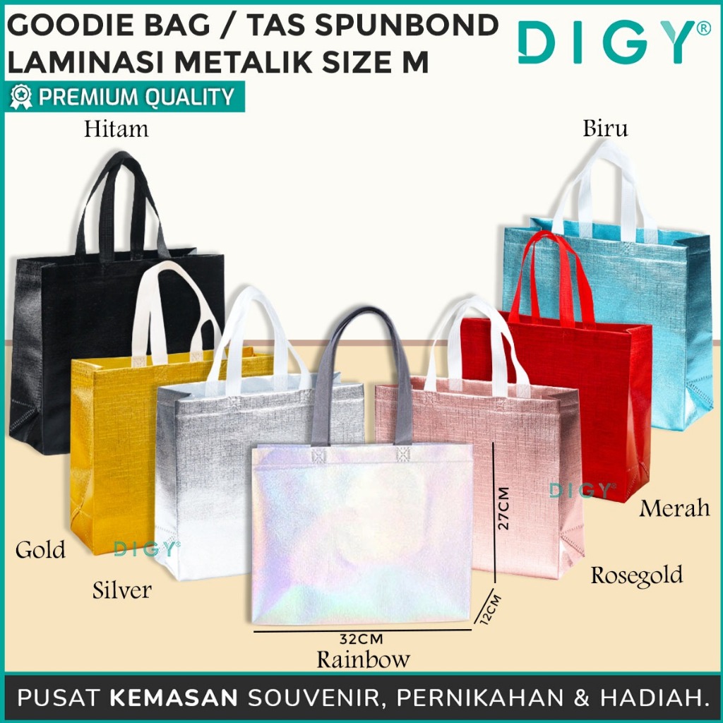 

Goodie Bag Laminasi Metalik Glossy SIZE M dan L / Tas Spunbond laminasi Metalik / tas glossy serbaguna / souvenir bag