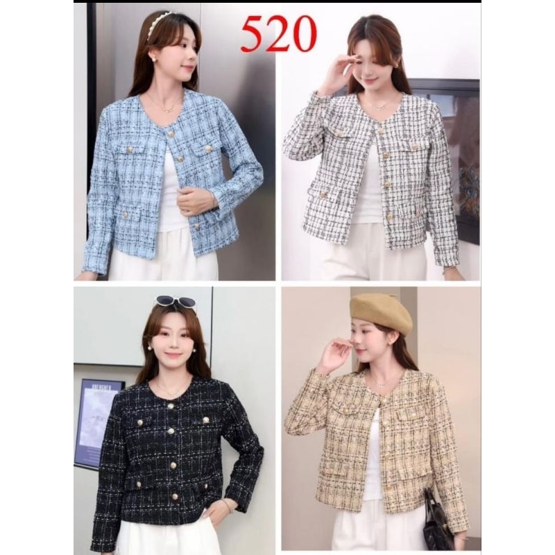 blazer wanita import Korean style lengan panjang kekinian premium kotak kotak crop vintage