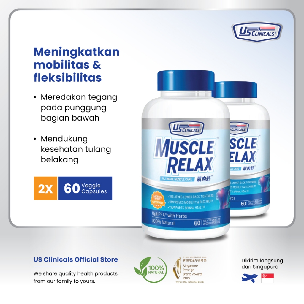 US Clinicals MuscleRelax 2 x 60s - vitamin otot, suplemen untuk otot, relaksasi otot punggung, suple
