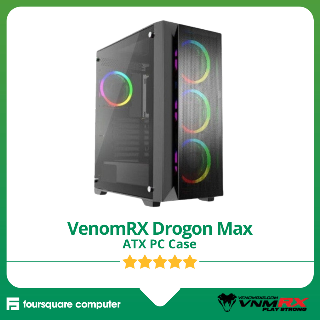 VenomRX Drogon Max + 4x ARGB Fan | PC Casing ATX | CPU PC Case Gaming