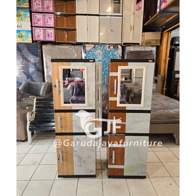 LEMARI PAKAIAN PLASTIK FULL RAK ADA CERMIN MINIMALIS / LEMARI BAJU PLASTIK KECIL ANAK KOS KOST/ LEMA