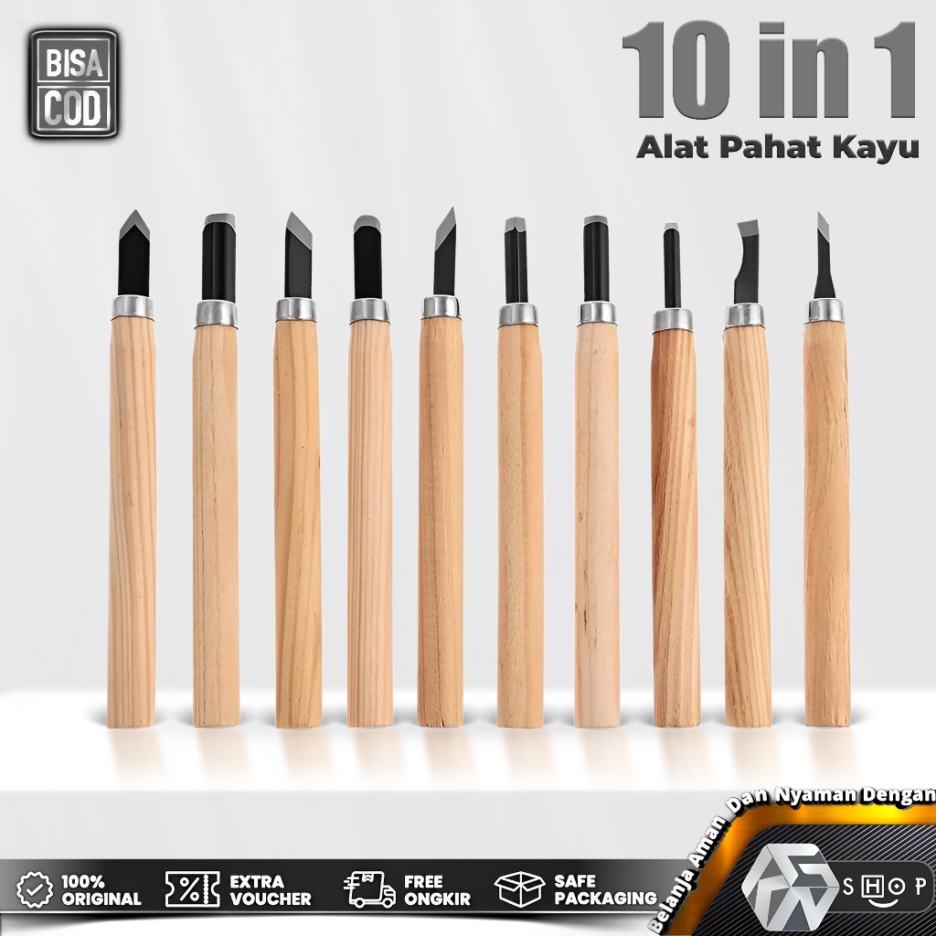 

Pisau Pahat Ukir Kayu Wood Carving Knife Set 10 in 1