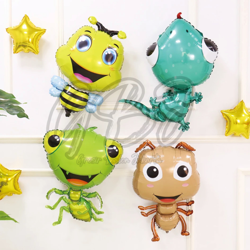 Balon Foil JUMBO Serangga Cute / Binatang Semut / Hewan Belalang / Lebah / Kumbang Ladybug / Kadal /