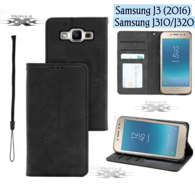 Case Samsung J3 2016 J310 Flip Cover Magnet Model Dompet Bahan Kulit Leather Case Flip Pelindung Hp