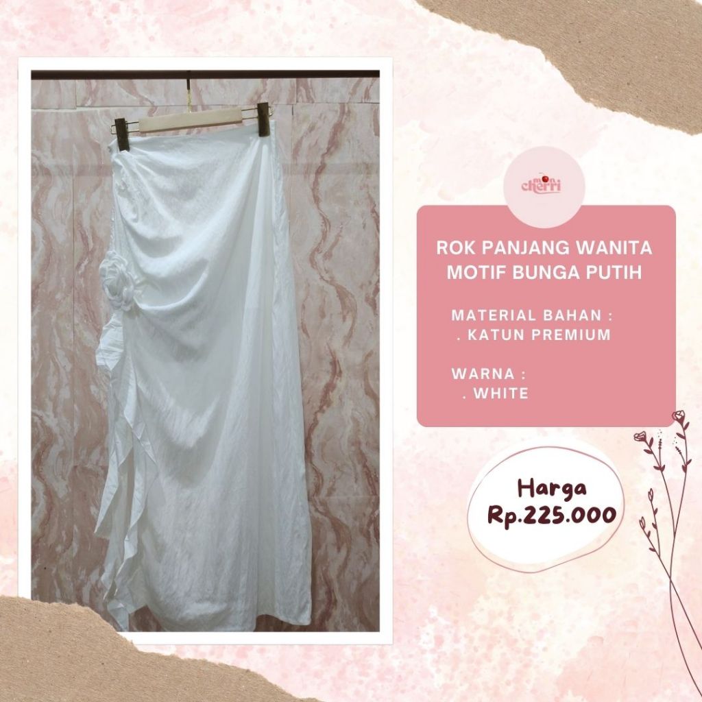 Rok Panjang Wanita Motif Bunga Putih