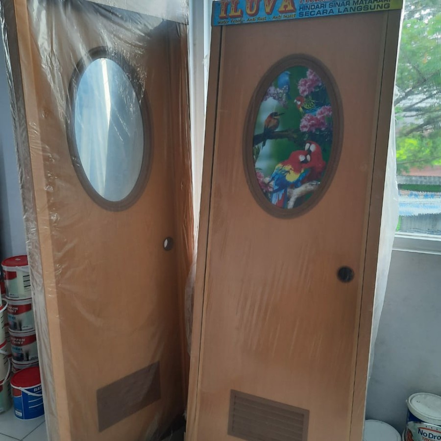 Pintu Kamar Mandi Kaca Bulat Plastik PVC Bahan Tebal ILUVA Lengkap Dengan Kusen/ Pintu Toilet WC UPV