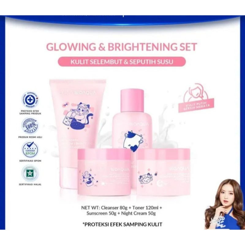 ‼️READY‼️BPOM (Milk Brithening Set) Bioaqua milk Niacinamide Gllowing Facial skincare paket