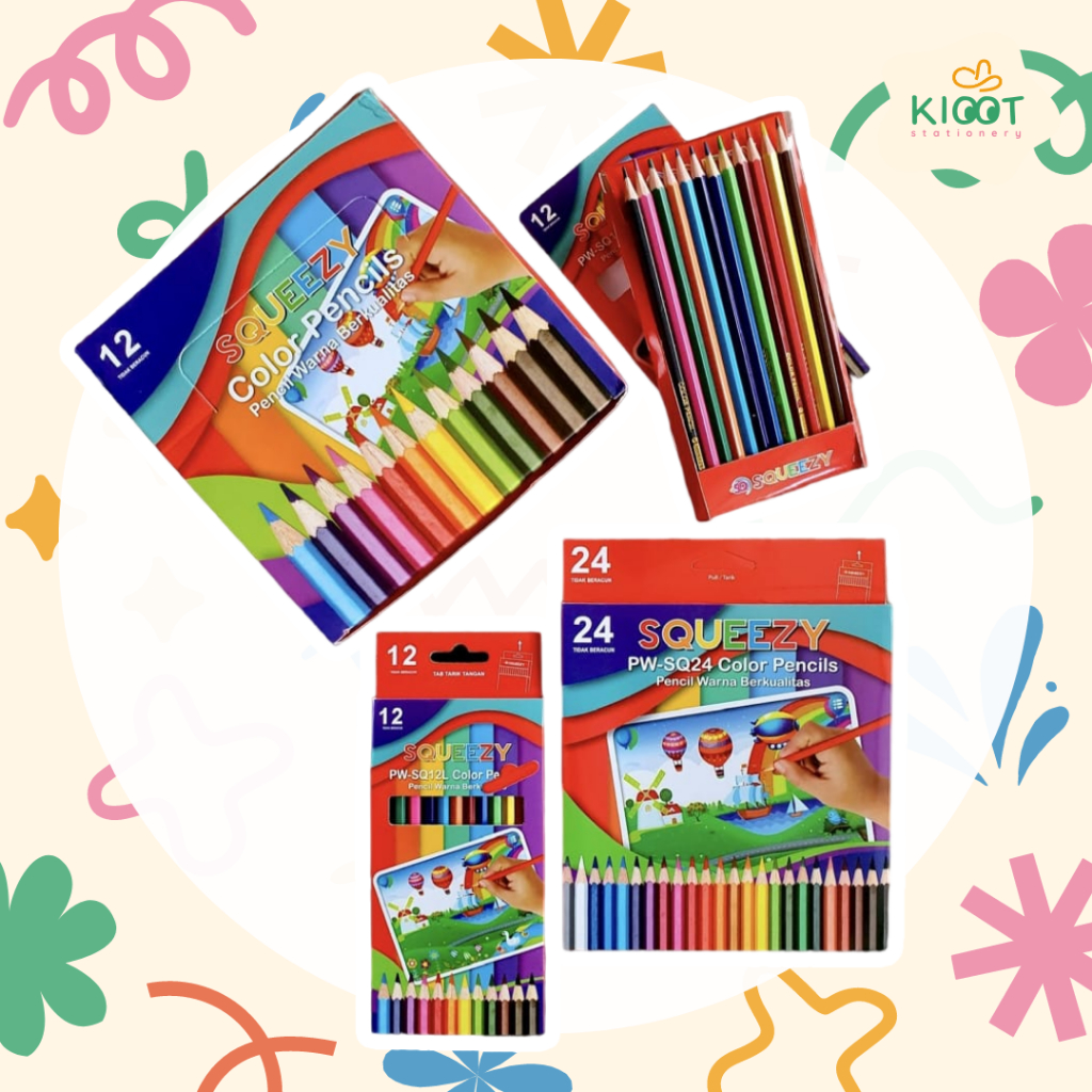 

Kioot - Pensil Warna 12 Pcs 24 Pcs Panjang Squeezy Alat Menggambar Mewarnai Anak Sekolah Berkualitas