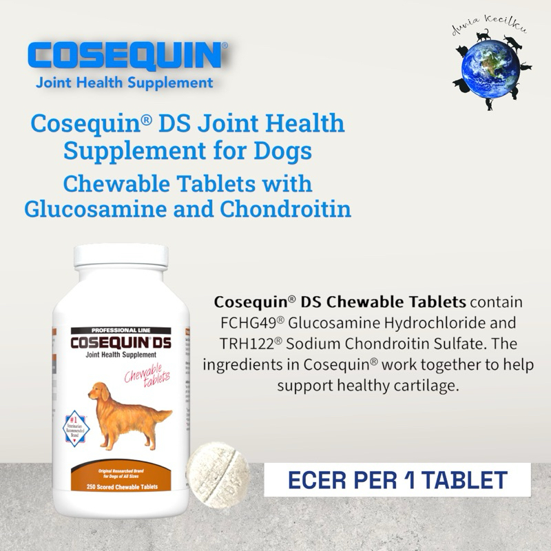 Cosequin DS Joint Health Supplement For Dogs - Vitamin Tulang & Sendi Anjing / Arthritis (1 TABLET)