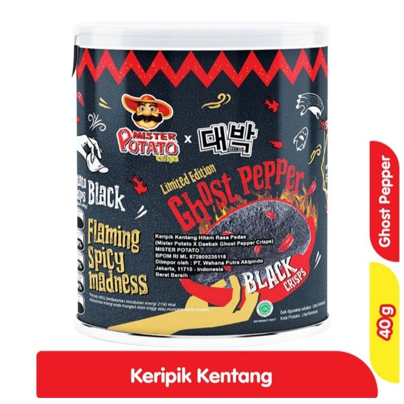 

Mister Potato Crips Ghist Pepper Kripik Kentang Hitam Rasa Pedas 40g