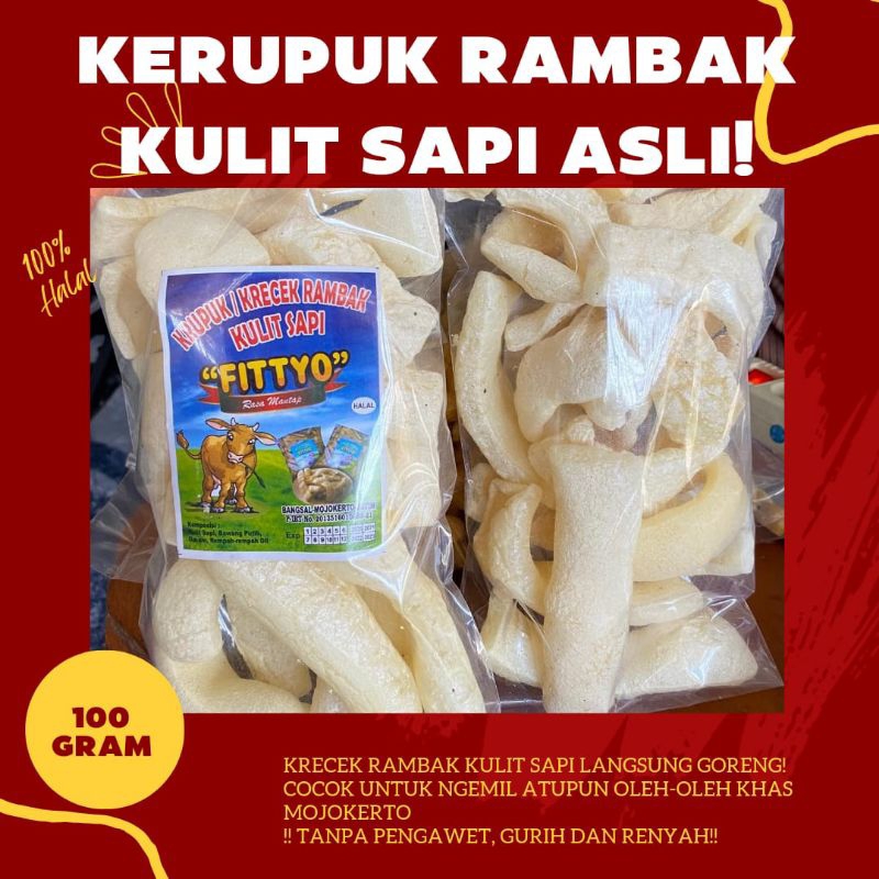 

Krupuk rambak kulit sapi "FITTYO" 100 gram siap makan