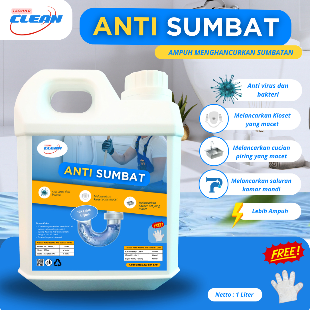TECHNO Cairan Anti Sumbat Hancurkan Sumbatan Pada WC Mampet CLOSET Dan Westafel