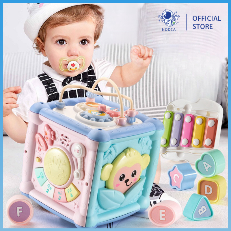 NODIA Mainan Anak Edukatif 6 Sisi Musik Multi Fungsi  Balok Kubik Perkembangan Bayi Pencerahan