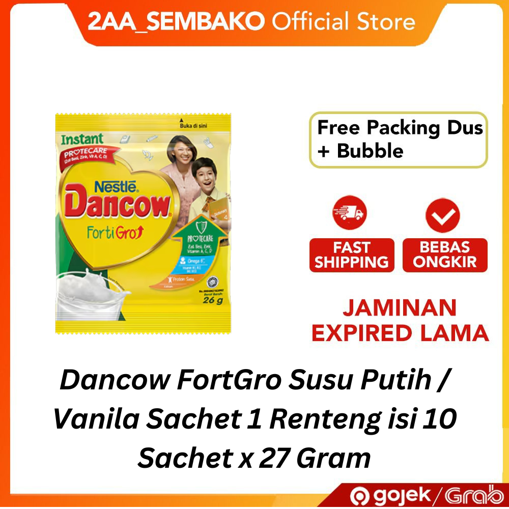 

Dancow FortGro Susu Putih / Vanila Sachet 1 Renteng isi 10 Sachet x 27 Gram