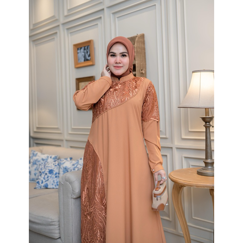 gamis jasmine mix tille premium mewah elegan/baju mewah/gamis mahal berkulitas/gaun berkualitas
