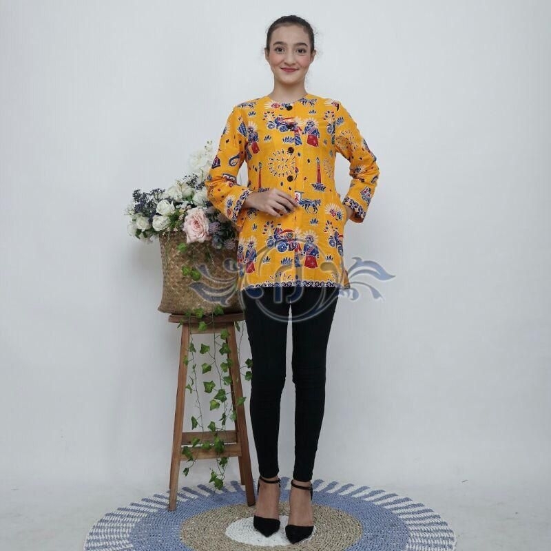 Terbaru Atasan Blouse Batik Wanita Motif Ondel-Ondel Betawi Jakarta/Baju Seragam Adat Betawi