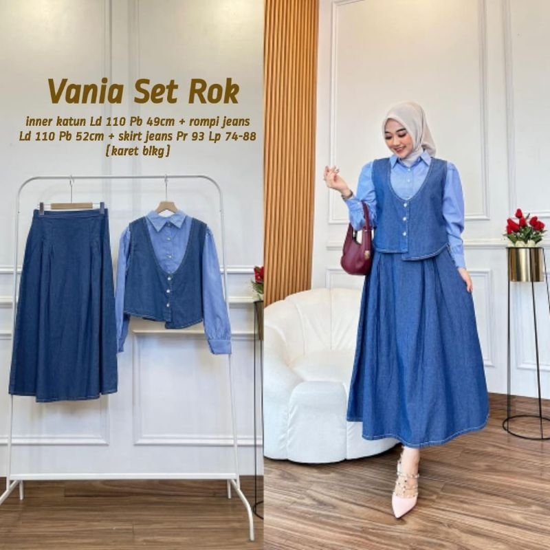 setelan rok wanita set rok perempuan katun denim jeans