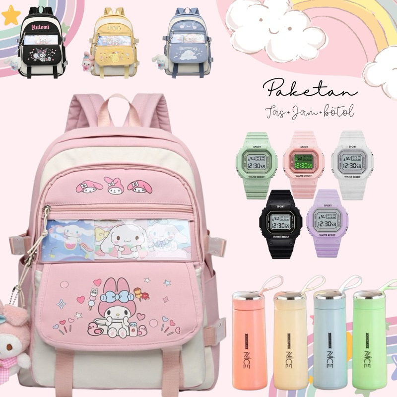 Miniso Tas Ransel Anak Perempuan Kuromi Cinnamoroll My Melody Purin Tas Sekolah Anak SD SMP SMA