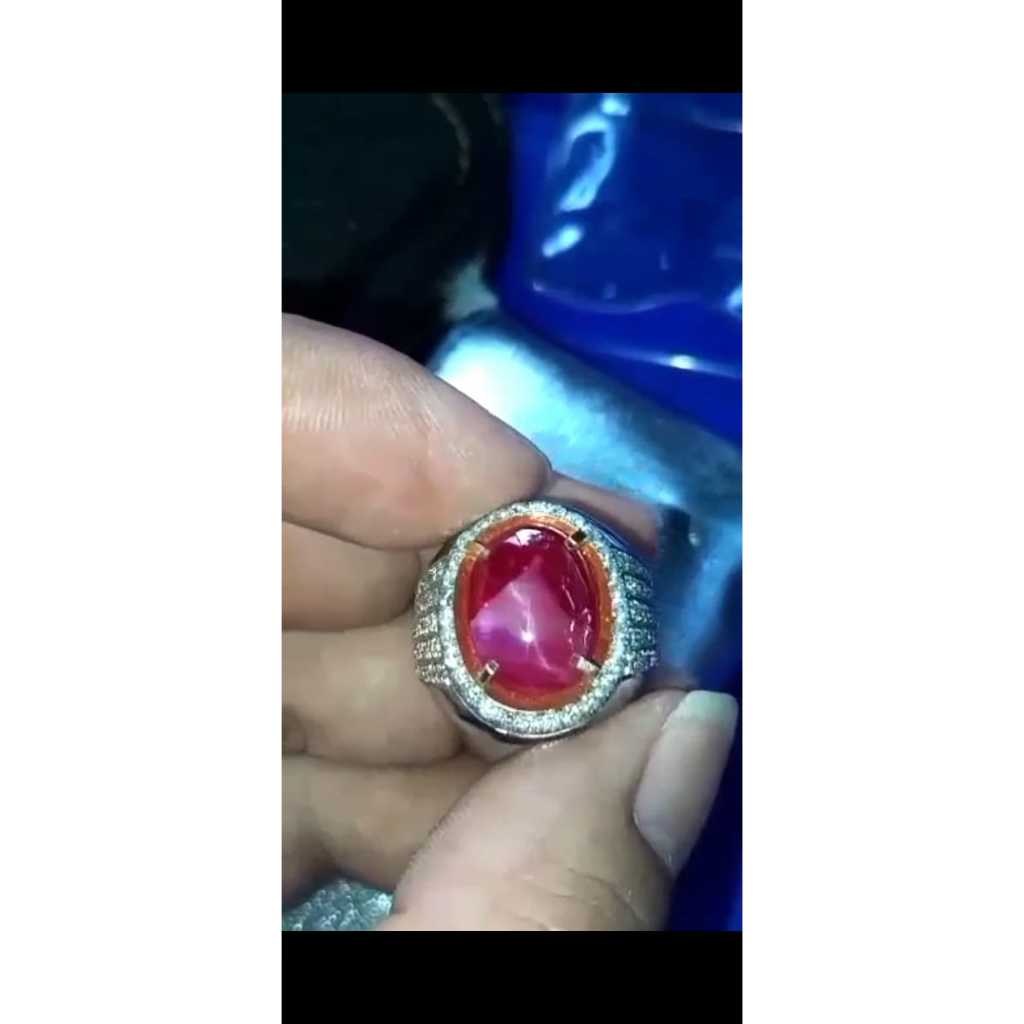 Merah Ruby Burma Star Ring Emas Berlian Plus Memo