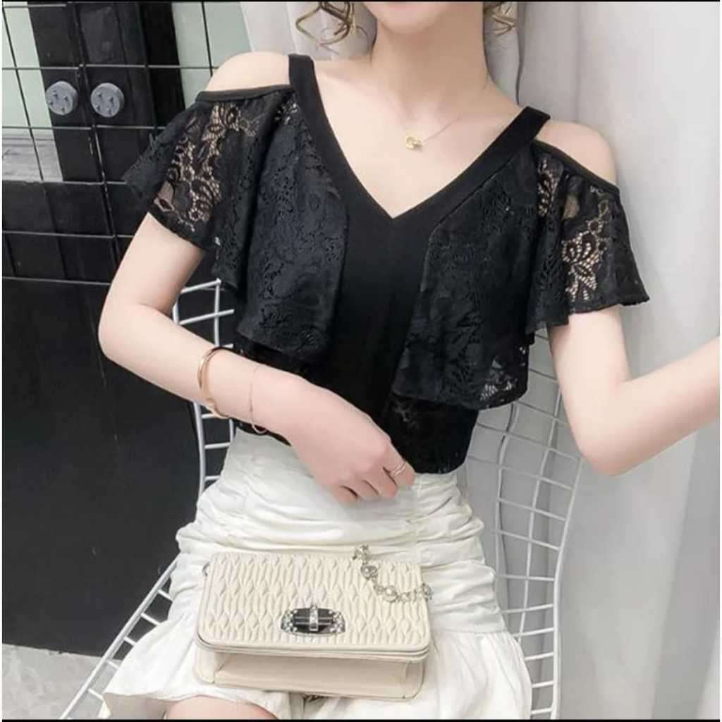 ATASAN  BLOUSE WANITA KOREA  RAFINA HITAM/TERBARU/KOREA/BANGKOK/UKURAN M,L,XL,XXL/FASHION WANITA