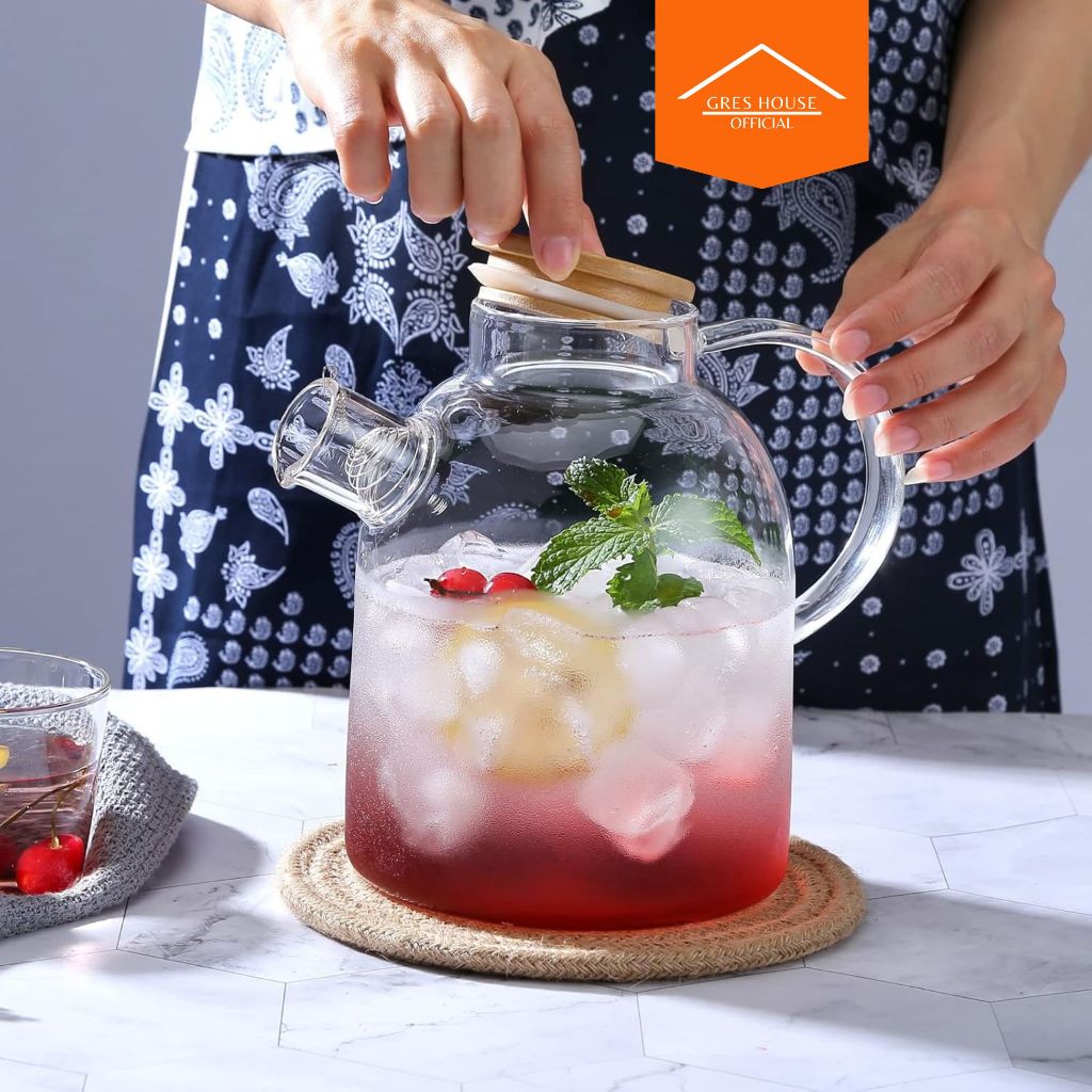 Greshouse Teko Kaca Teh Pitcher Tahan Panas Dingin dan Api 1 Liter