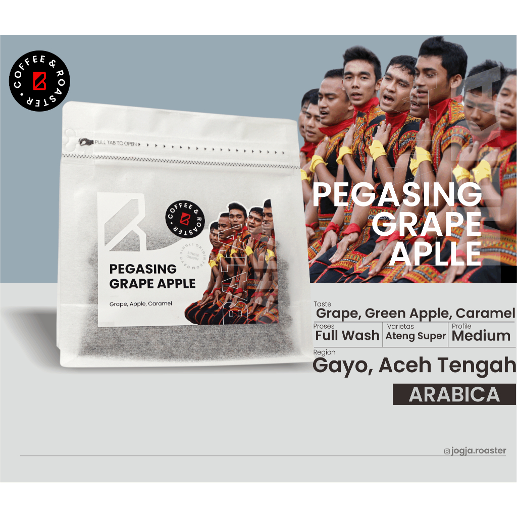 

Biji Kopi Arabika "Pegasing Grape Aple" 200 gram | Roast Bean, Grind Bean