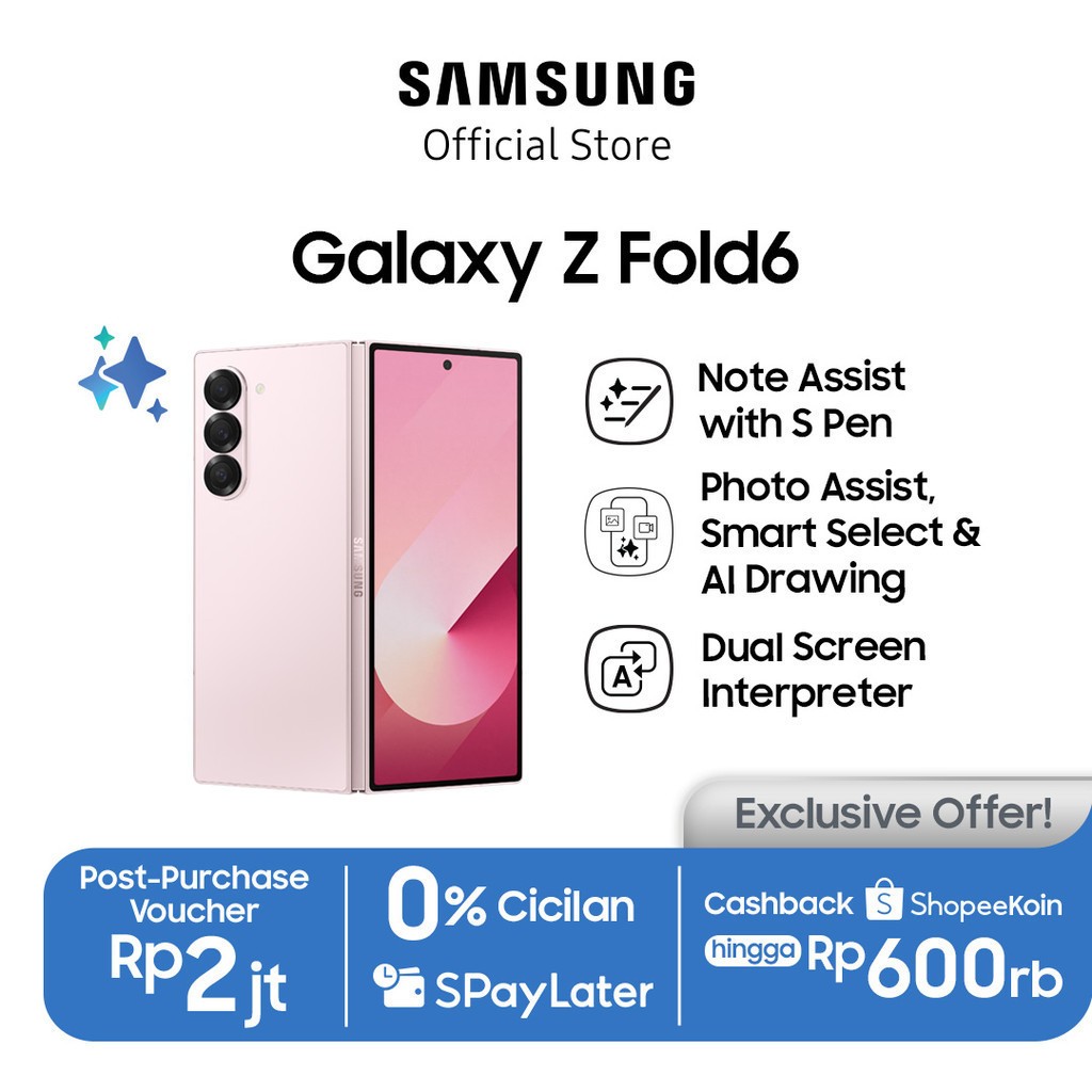 Samsung Galaxy Z Fold6 12/256GB - Pink, Smartphone AI, Smartphone Lipat, Android, Kamera 50MP
