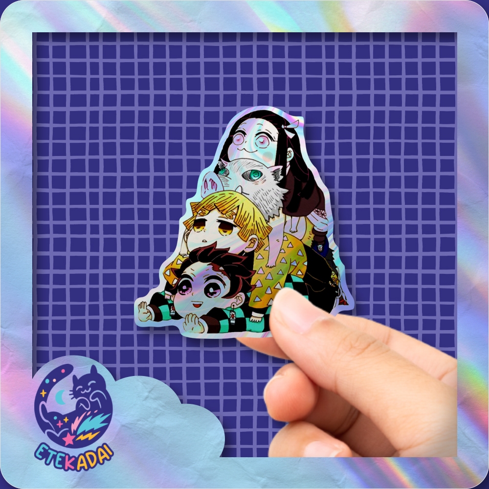 

Stiker Hologram Anime Demon Slayer Tanjiro Zenitsu Inosuke Nezuko