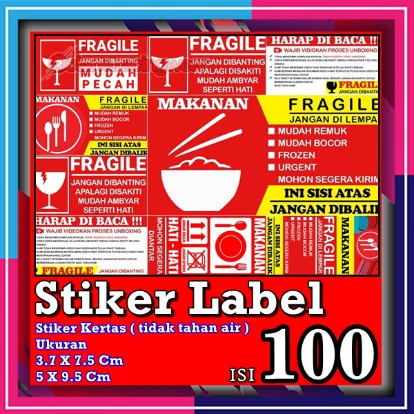 Stiker 100 pcs Fragile makanan Jangan Di Banting Stiker Unboxing Label Pengiriman