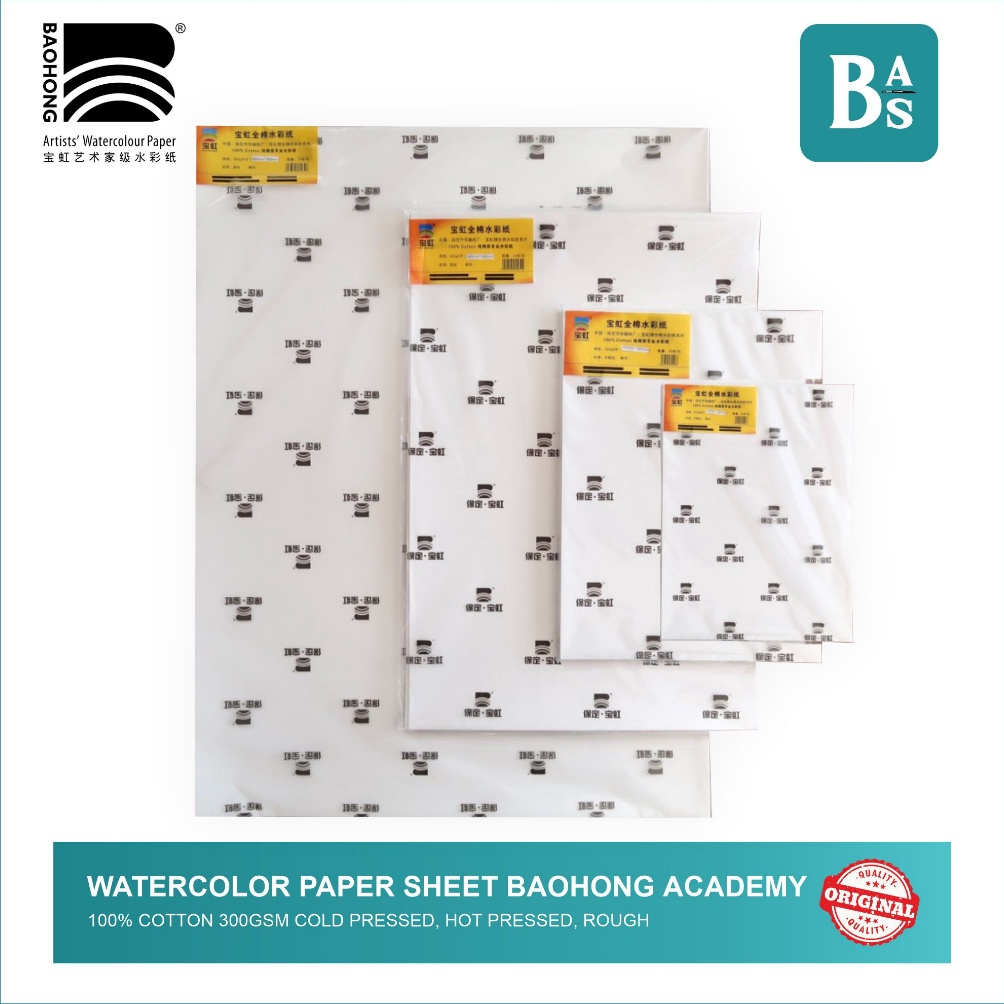 

L9VWF974 Baohong Academy Watercolor Paper Sheet 3gsm 1 cotton Hot PressCold PressRough 1 Original Peralatan Melukis Terlaris dari BAS Bali Art Supplies Jakarta