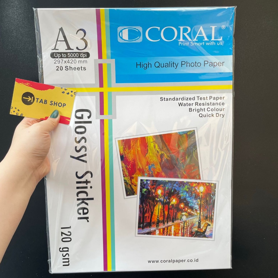 

TAB SHOP CORAL GLOSSY STICKER PAPER A3 12 GSM 2 SHEETS KERTAS STIKER MENGKILAP A3 12 GSM WPYEI8387