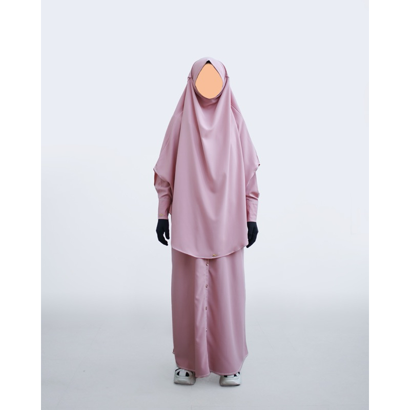 HANA Abaya French Khimar Syari anti UV - Mellow Peach