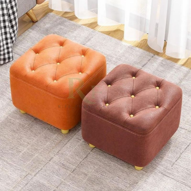 Kursi Stool Kotak kancing bahan kulit oscar/Sofa Stool size 40x45/Kursi Stool Kotak kancing TERLARIS