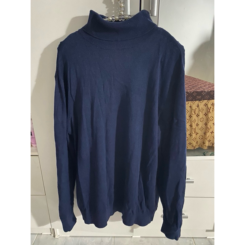 Preloved Navy Biru Dongker Hnm Original L Sweater Rajut Pria Dingin Man Lengan Panjang