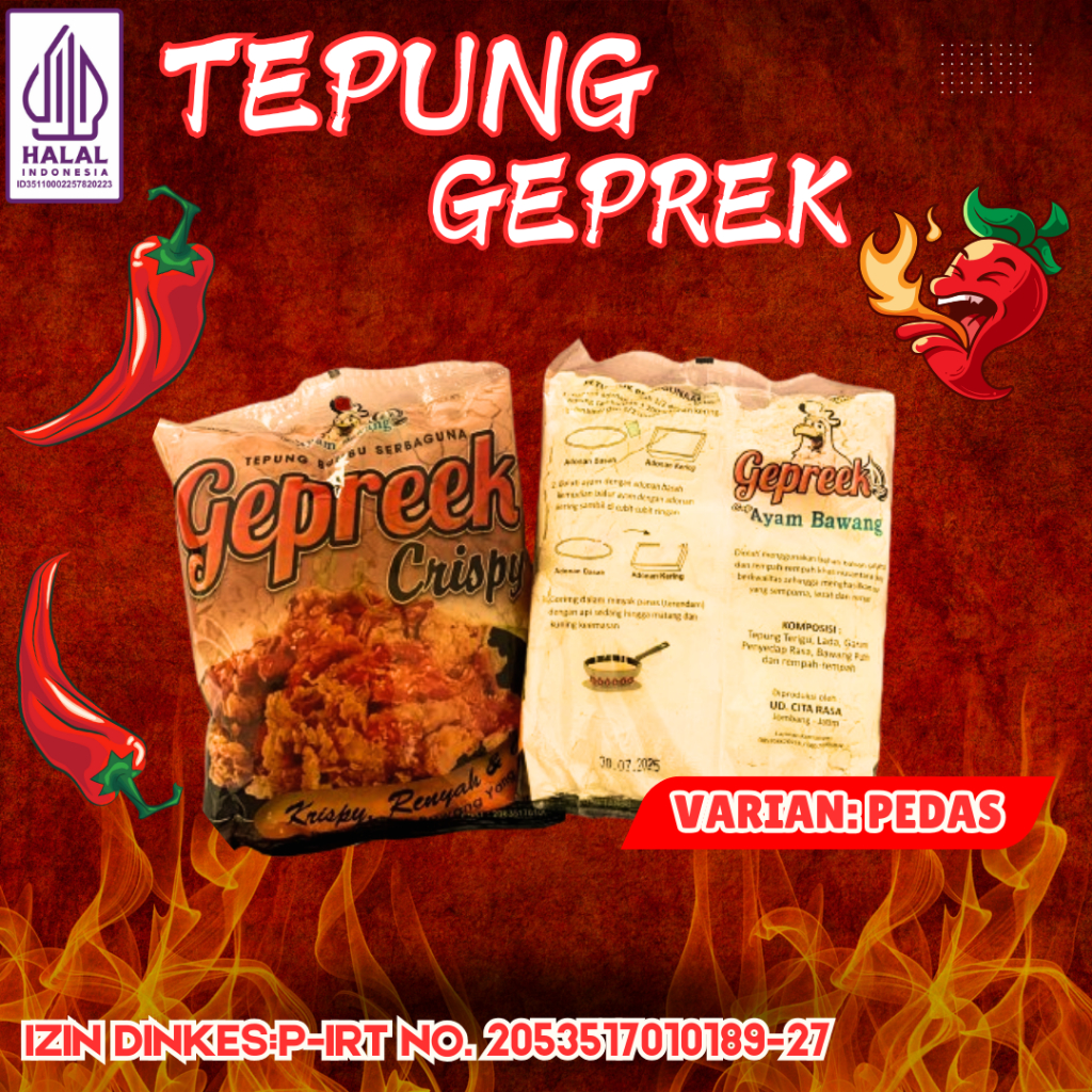 

Tepung bumbu pedas/tepung bumbu serbaguna pedas/tepung bumbu spicy/tepung hot spicy/geprek/135gram