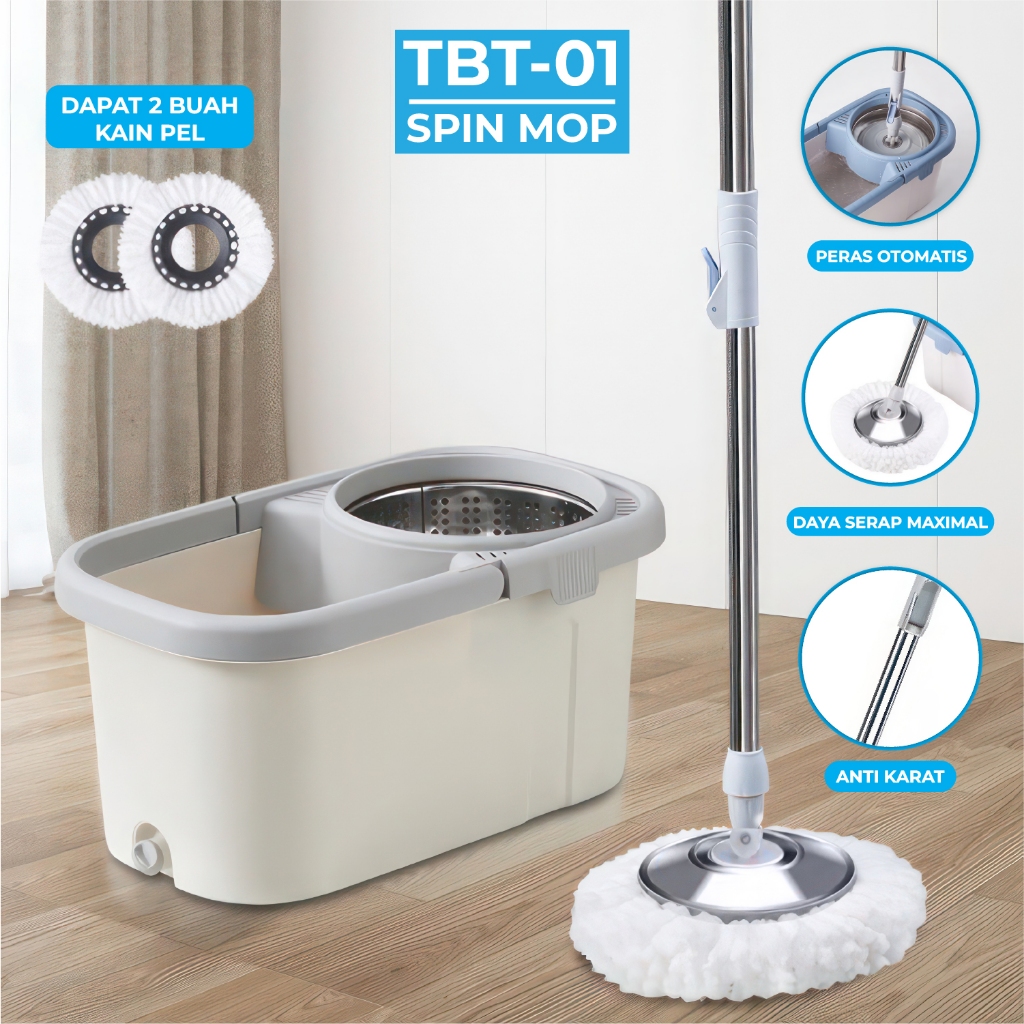 FH8 Ultra Spin Mop Alat Pel Lantai Otomatis Alat Pengering Lantai Pel Putar Pel Pelan Praktis