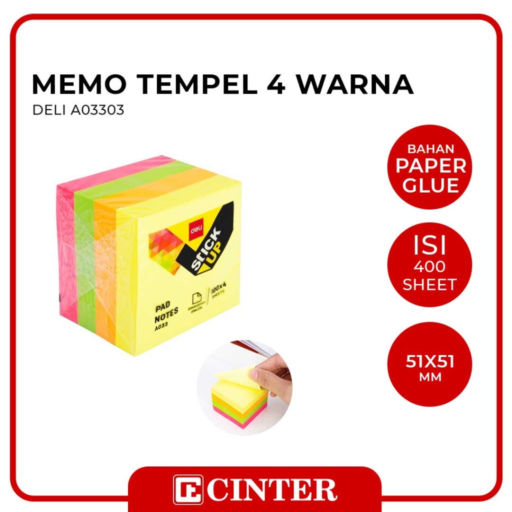 

DELI - NOTES TEMPEL / MEMO / STICKY NOTE UKURAN 51X51MM 4 WARNA 400 LEMBAR