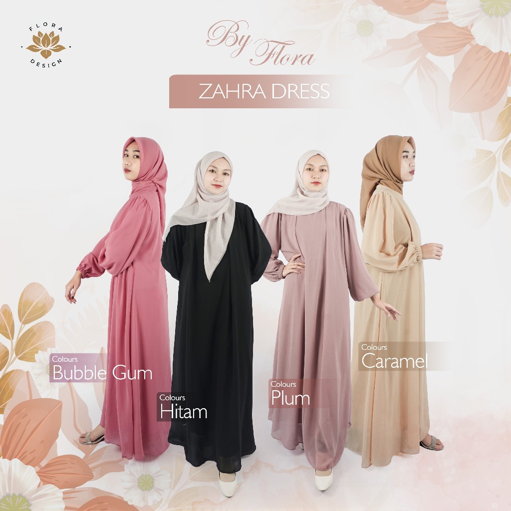 Zahra Basic Long Dress Ceruty Polos Abaya Gamis Bahan Ceruti Babydoll - Byfloradesign
