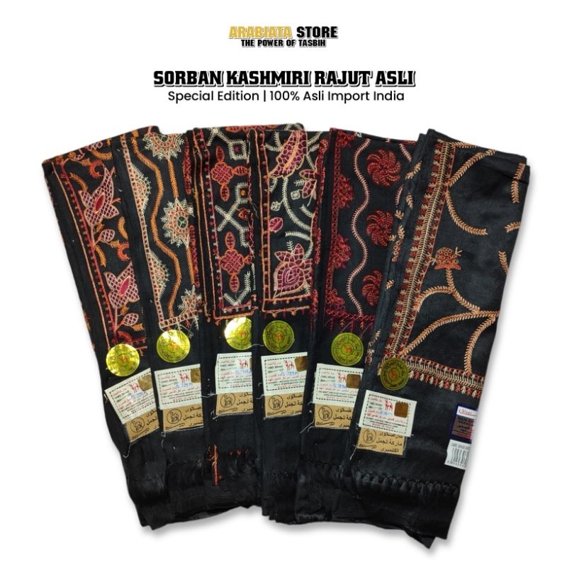 Sorban Kashmiri Rajut Asli Sorban Kashmiri Sulam Tangan Impor India