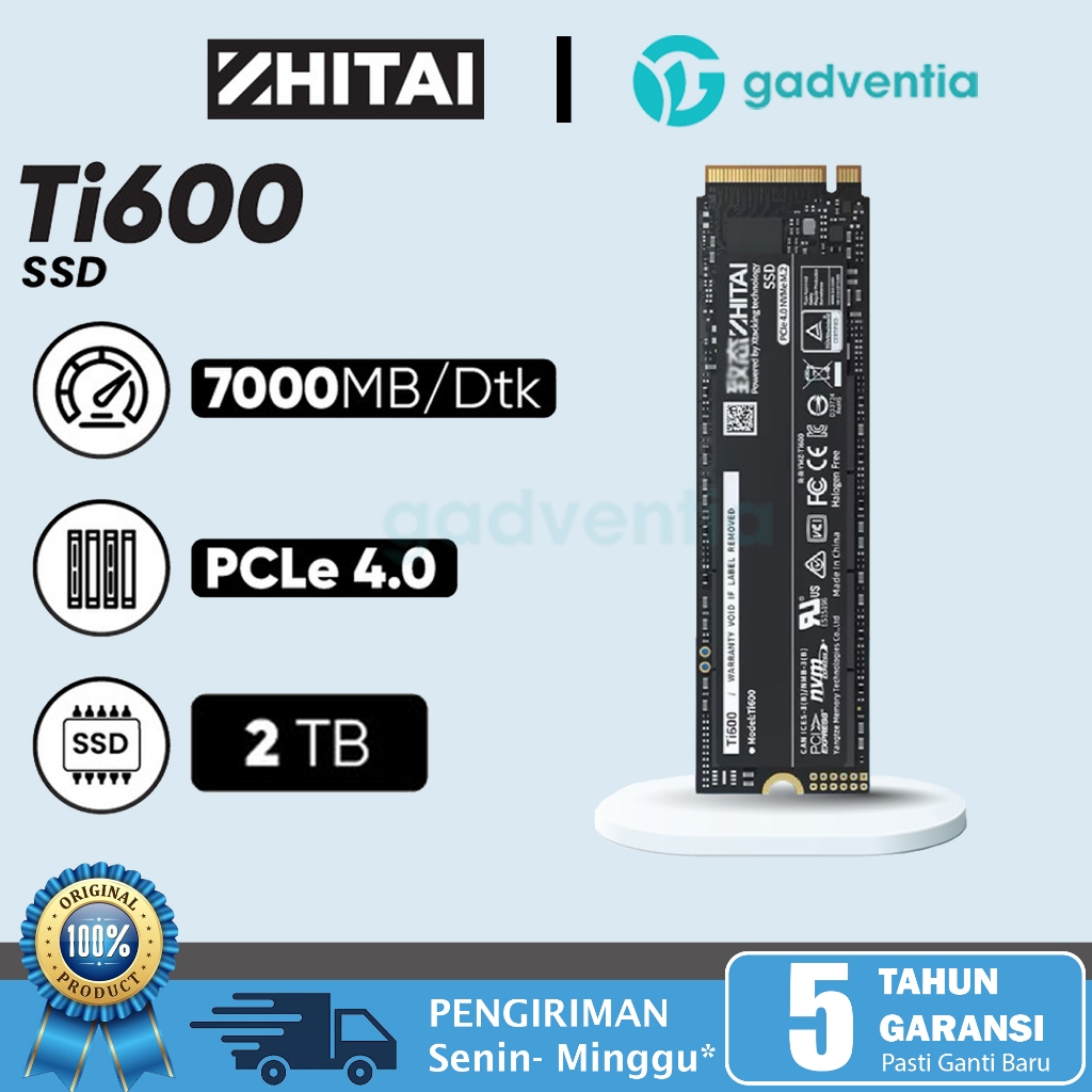 ZHITAI SSD Ti600 2TB Solid State Drive SSD Untuk Laptop PS5 Notebook PCIe 4.0 M.2 Kapasitas Penyimpa