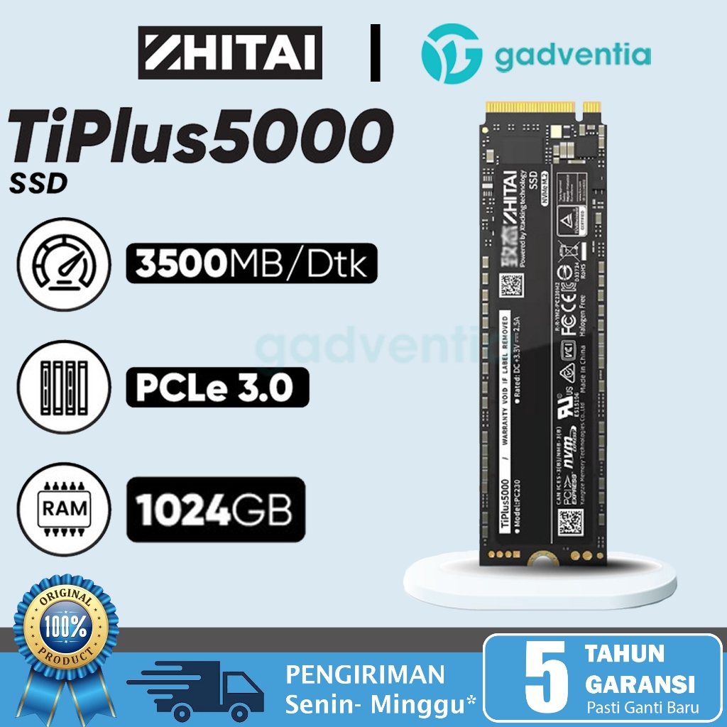 ZHITAI SSD TiPlus5000 Kapasitas Penyimpan 1024GB PCIe 3.0 m.2 Notebook PS5 Desktop Laptop SSD M2 Sol