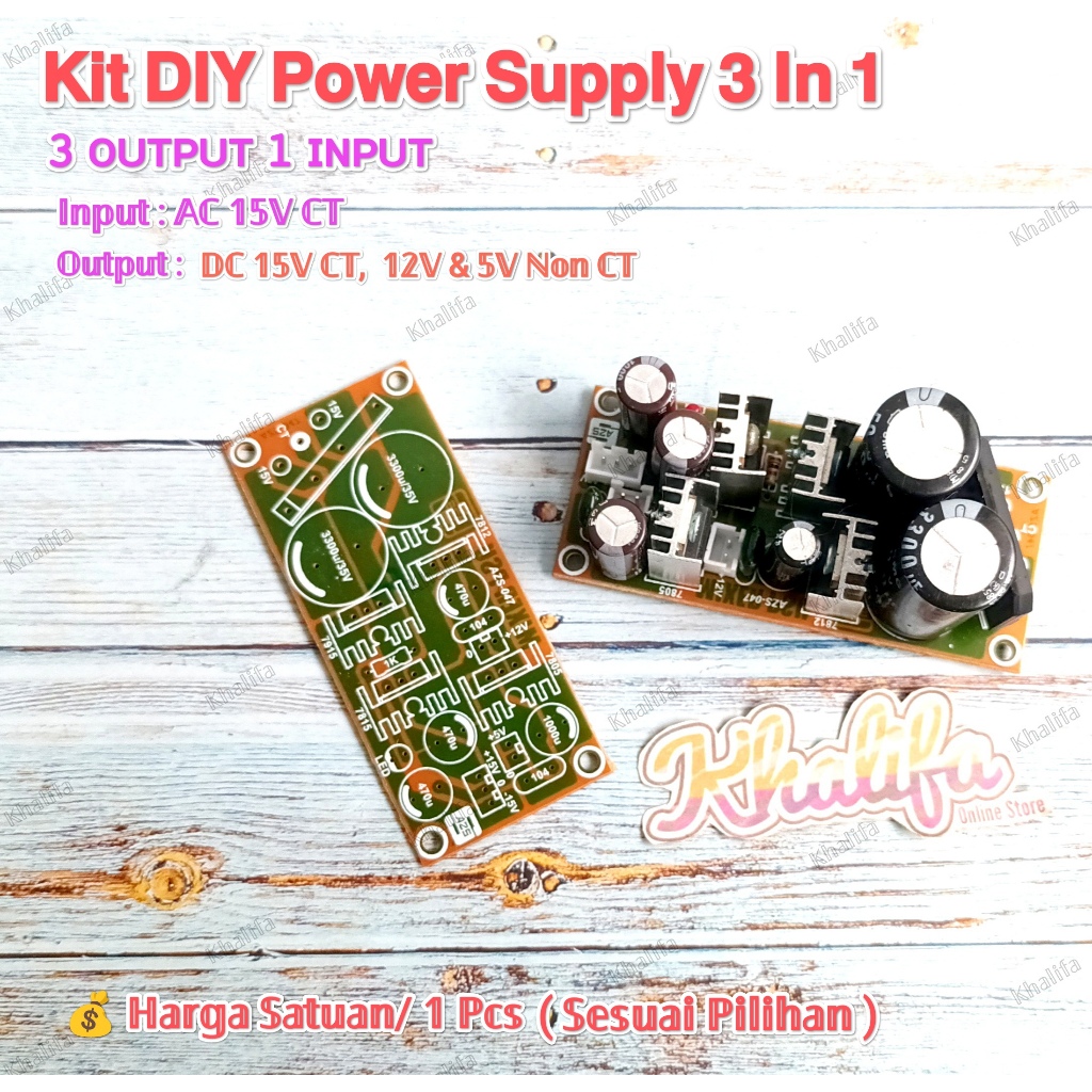 Kit Power Supply 3 in 1 Output DC 12V 5V Non CT DC 15V CT Regulator Regulated Trafo Travo DC 12 Volt
