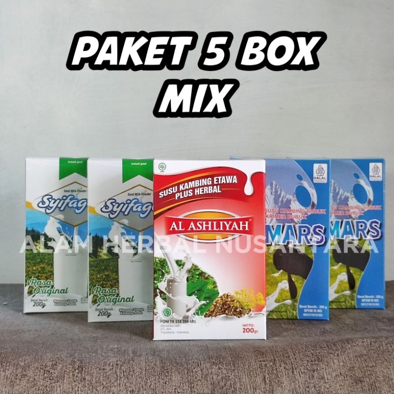 

SUSU KAMBING ETAWA GOMARS SYIFAGOAT AL ASHLIYAH PAKET 5 BOX SUSU KAMBING MURAH