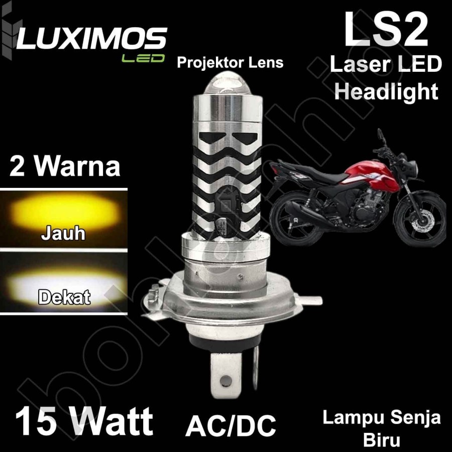 Lampu Motor LED Laser VERZA LUXIMOS H4 HS1 30W 2Warna Putih Kuning Projektor