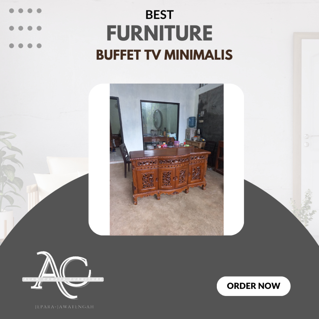 Buffet Ukir Salina Minimalis 4 pintu Buffet Tv Retro Klasik Buffet Full Solid Kayu Jati