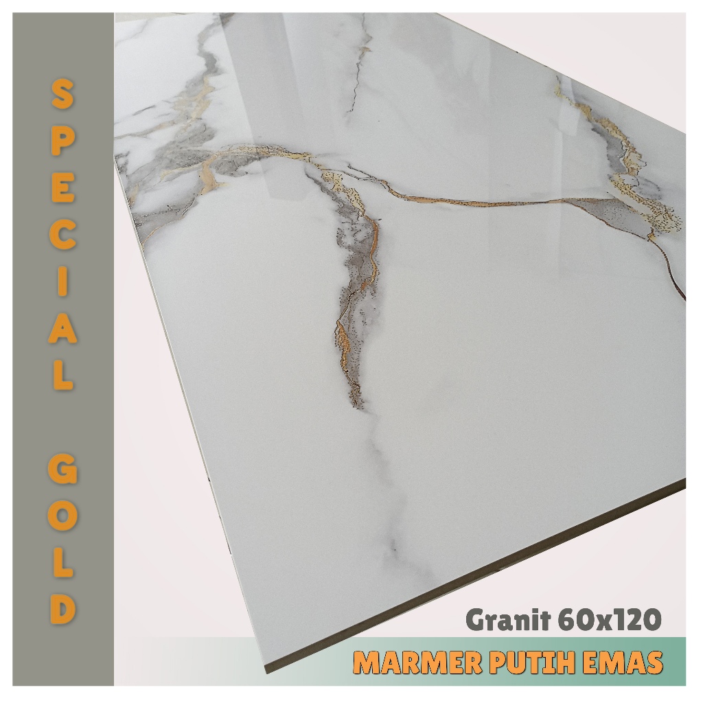 Granit Lantai 60x120 Marmer Putih GOLD Glossy Mewah Original Granite Tile Grade AAA
