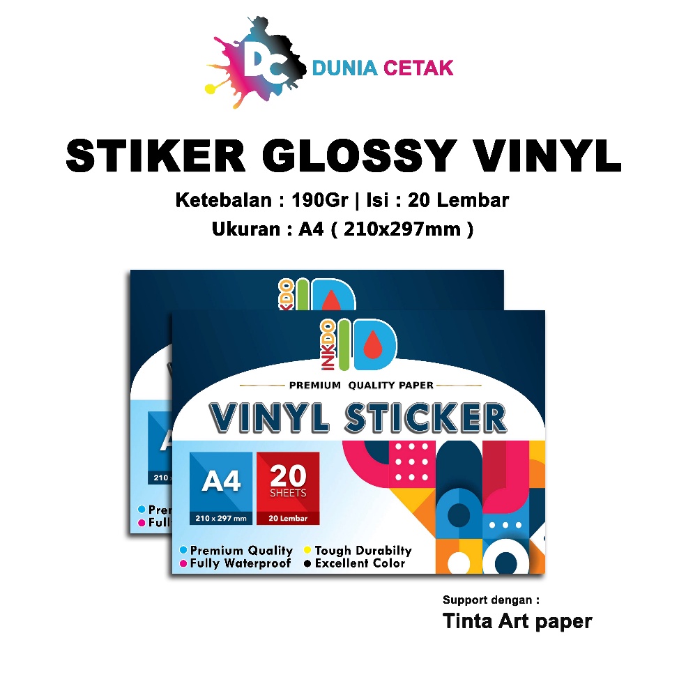 

E6BR788 Kertas Sticker Vinyl Glossy A4 isi 2 lembar Stiker Mengkilap