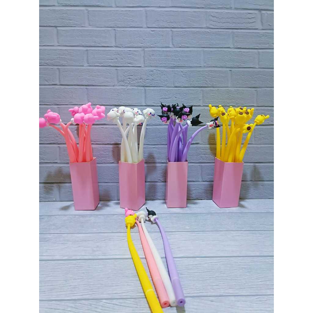 

D3W! 12 PCS PULPEN GOYANG KARAKTER KARTUN KUROMI, MELODY / PULPEN ELASTIS LUCU UNIK / PULPEN MODEL