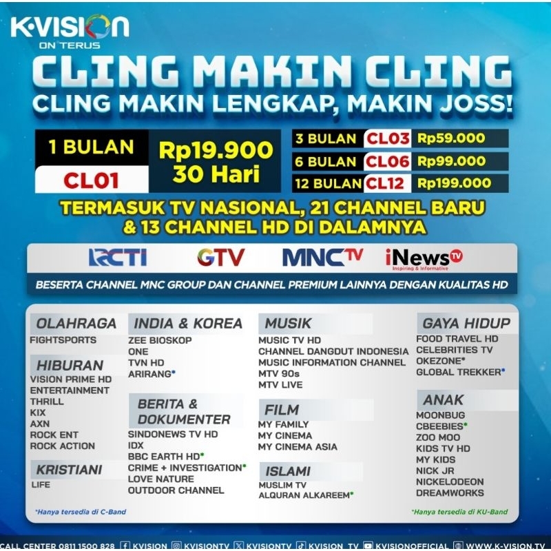 Paket Cling Kvision dan Receiver GOL 1 Bulan
